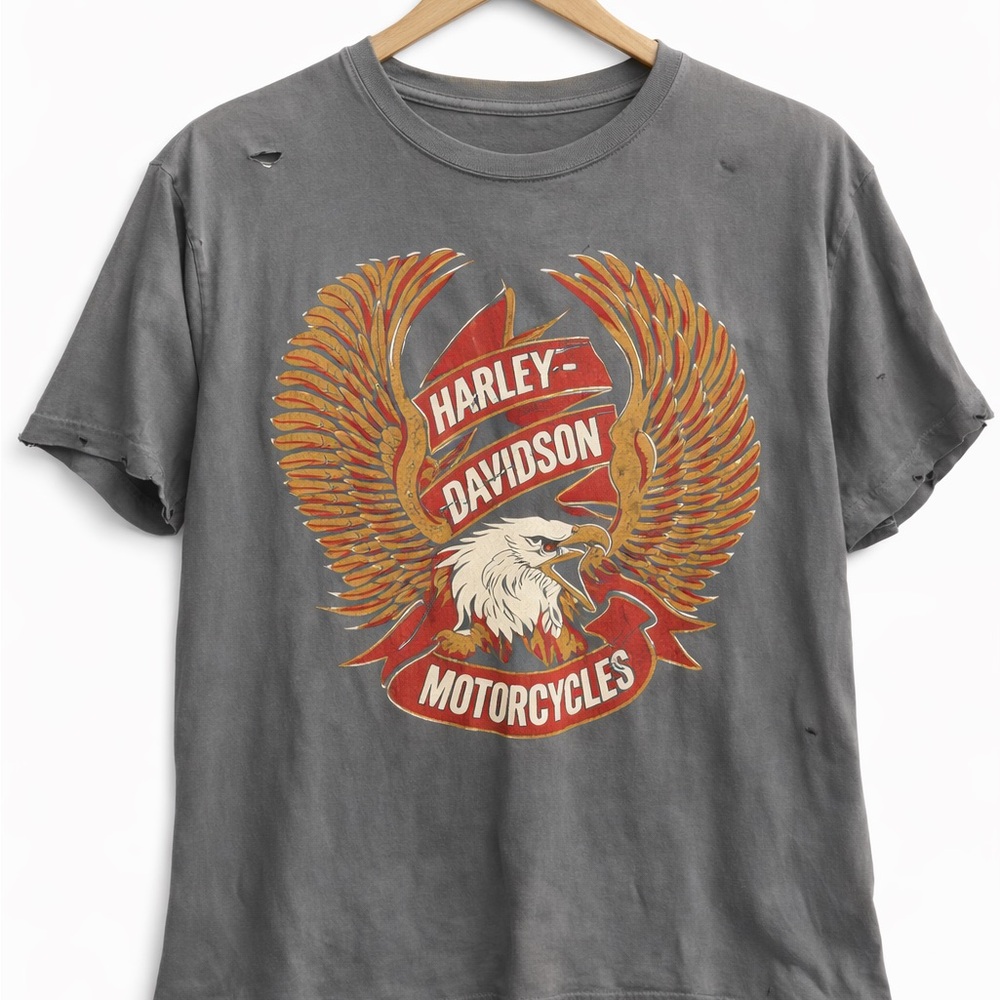 MadeWorn Gray Harley-Davidson Eagle Graphic Tee with Orange and Red Accents - Picture 2 of 4